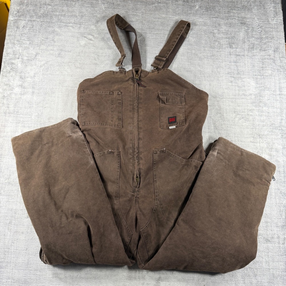 Tough Duck Insulated Overalls Mens XL Brown Canvas Work Quilted Bibs 75371B